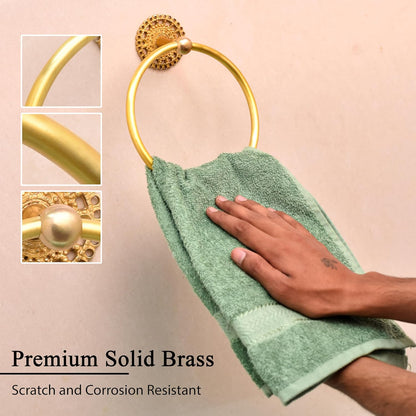Indian Shelf Premium Boho Brass Towel Ring, Antique Gold Hand Towel Holder for Bathroom Accessories