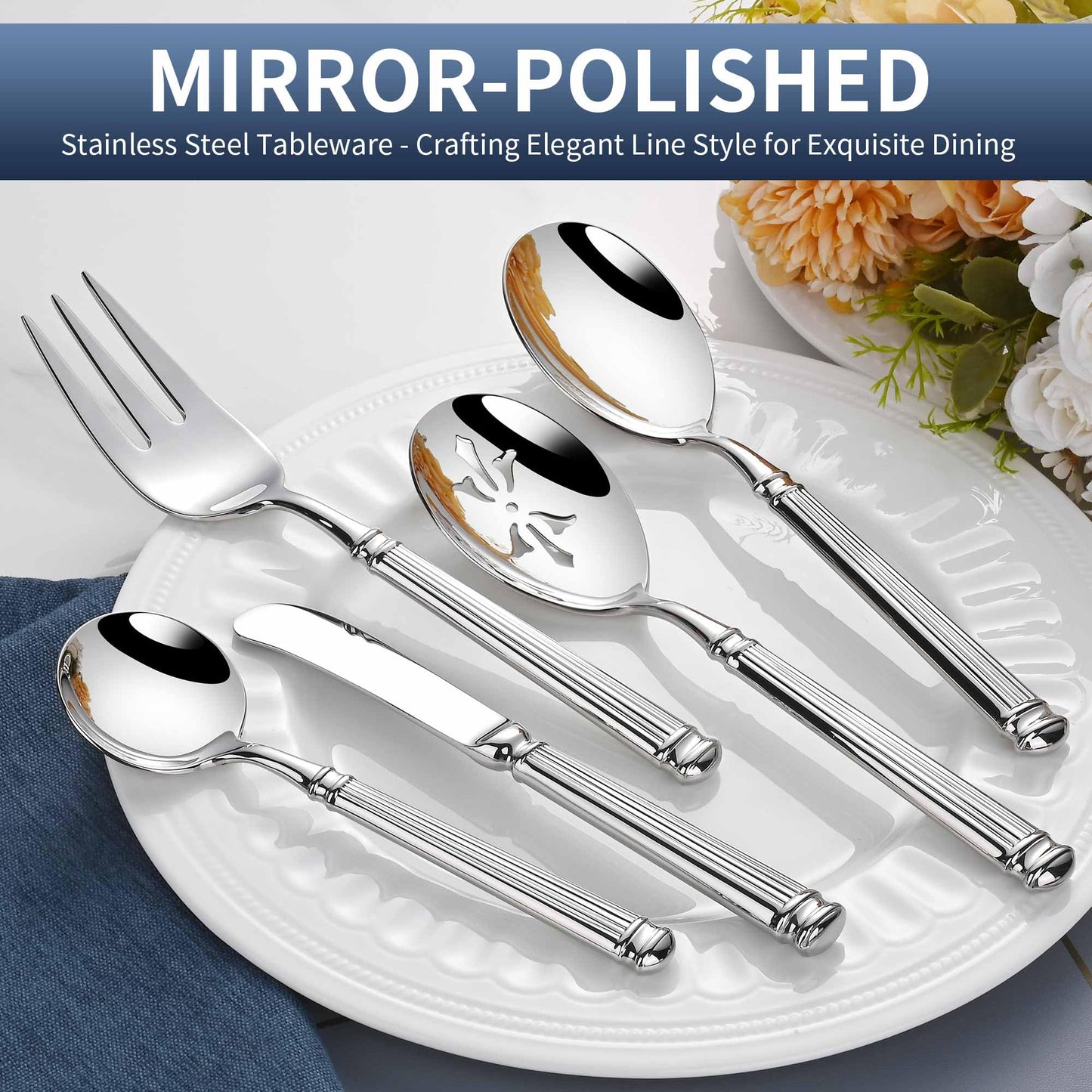 65-Piece Heavy Duty Silverware Set for 12, 18/10 Stainless Steel Forged Flatware Set, Flatware Set with Serving Utensil, Extra Thick Heavy Weight, Ideal for Gift