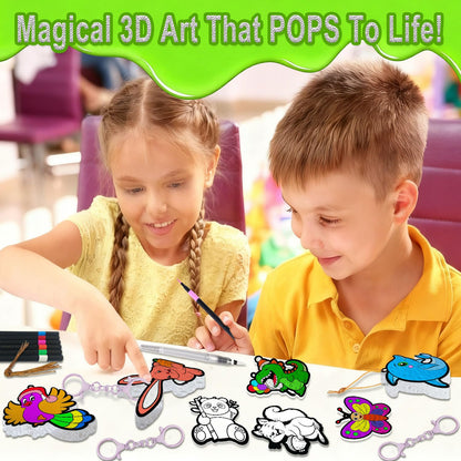 skyenchant Aqua 3D Foaming Art Kit for Kids, Paint by Number Craft with Inflatable Animals, Creative Gift for Girls & Boys Ages 4-10, Christmas Birthday Stocking Stuffer (Animal Friends)