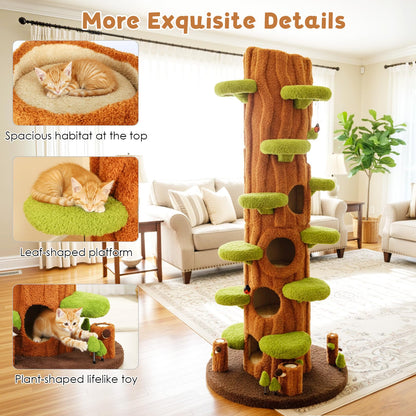 NUNU LAB 90.5 Inch Tall Cat Tree - Large Magic Forest Cat Tree Tower with Sisal Scratching Posts, Side Hideout & Platforms, Multi-Level Solid Wood Cat Condo with for Multi-Cat Homes (Large Green)