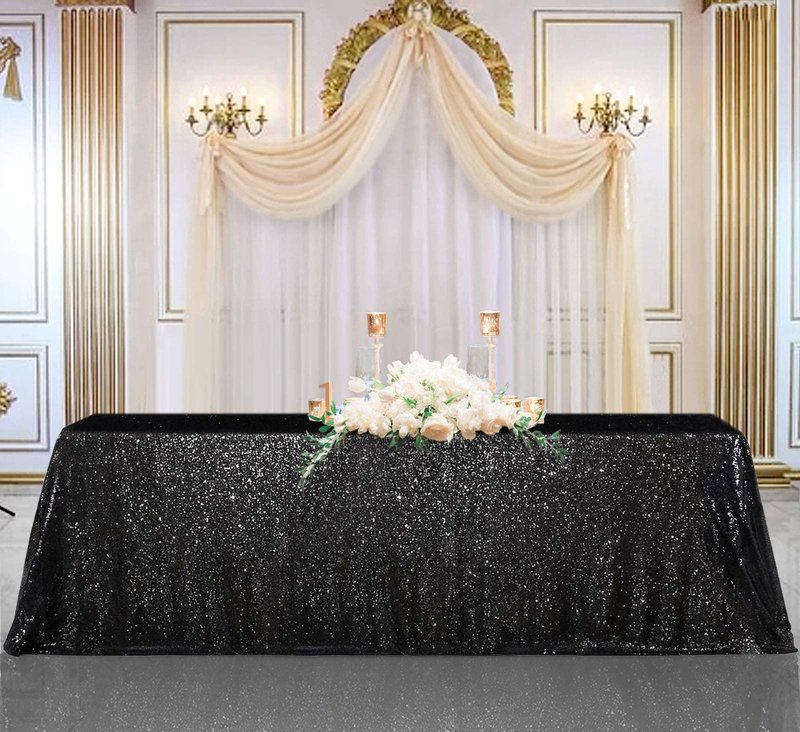 B-COOL Black Sequin Tablecloth 90x156inch Sparkly Sequin Table Linen Halloween Shiny Sequence Table Cloth Wedding Event Decor