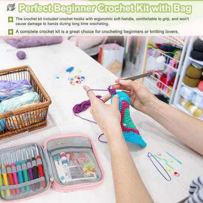 Katech Crochet Hooks Set with Case, 73-Piece Crochet Hooks Kit Knitting Accessories Ergonomic Aluminum Alloy Crochet Hook Colorful Crochet Needles for Making Socks, Gloves, Bag, Hat, Sweaters