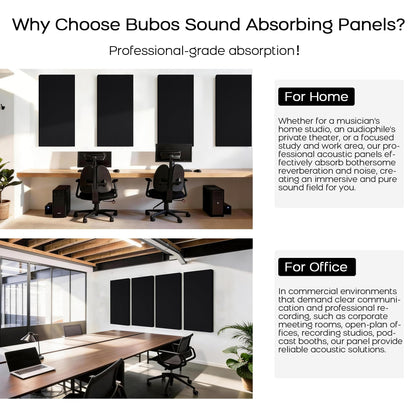 BUBOS 2-Pack Fabric Acoustic Panels with Hanging Hardware, 47.2" x 23.6" x 2" Large Soundproofing Wall Panels, High-Density Sound Absorbing Decor for Home Theater, Studio & Office,Balck