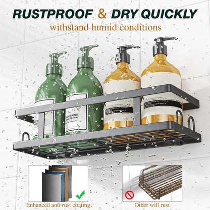 12 Storage,Black,3 Pack Youvip Adhesive Shower Caddy,Shower Shelves with Soap Holder and Hooks,Rustproof No Drilling