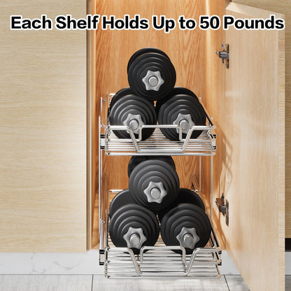 QUYUWU 2-Tier Kitchen Cabinet,Pull Out Cabinet Organizer,Shelf and Drawer Organizer Slide Out Pantry Storaqe Basket in Multiple Sizes (12" W x21 D)