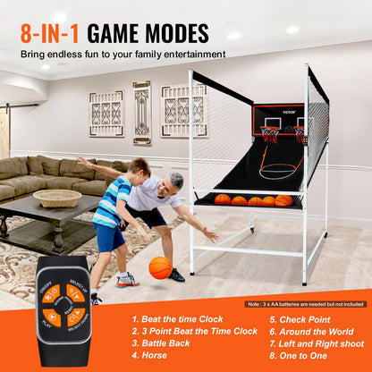 VEVOR Arcade Cage Basketball Game, 2 Player Home Dual Sport with 5 Balls, 8 Game Modes, Electronic Scoreboard, and Inflation Pump, Indoor Basketball Game for Kids, Youth Adults
