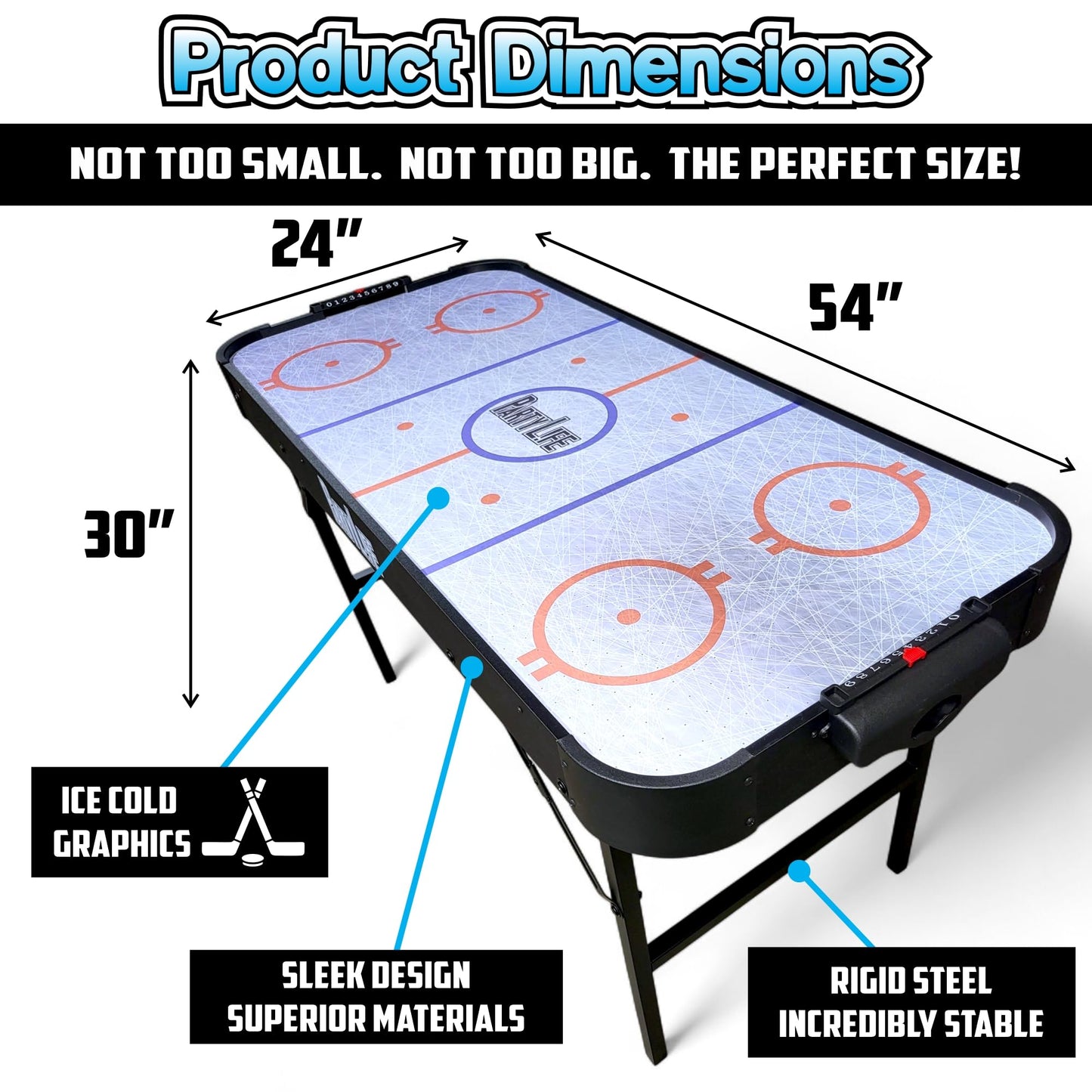PartyLife 54" Air Hockey Table w/Folding Steel Legs - Powerful Motor, Smooth Surface, Very Sturdy - Perfect for Kids and Adults, Game Rooms & Home Arcade!