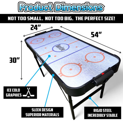 PartyLife 54" Air Hockey Table w/Folding Steel Legs - Powerful Motor, Smooth Surface, Very Sturdy - Perfect for Kids and Adults, Game Rooms & Home Arcade!