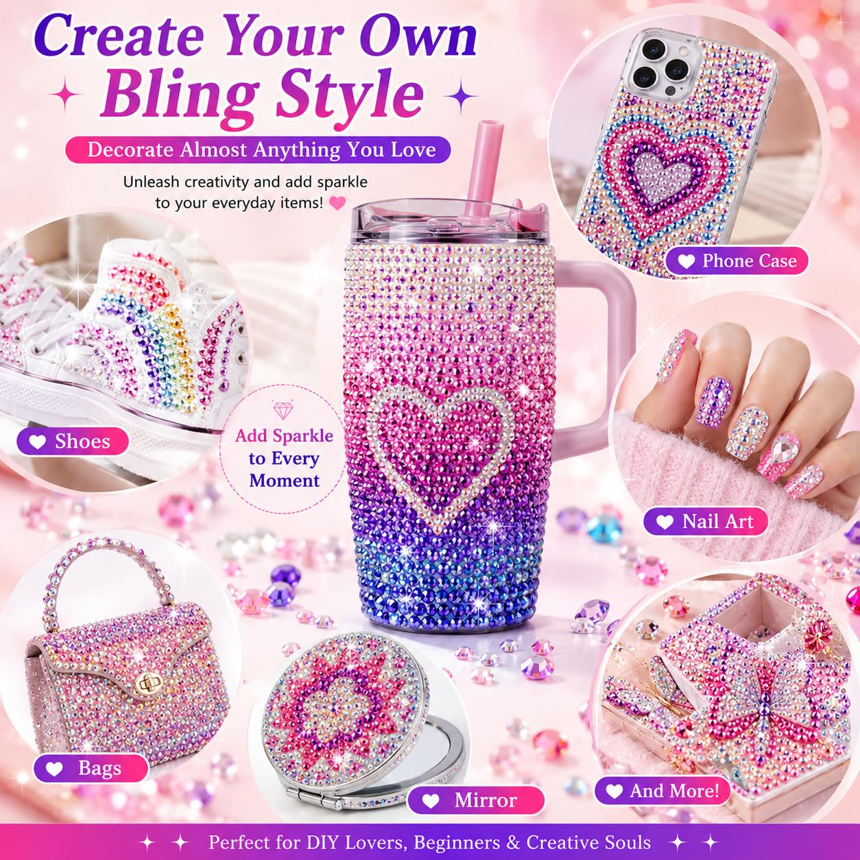 40000Pcs 40 Colors Jelly Resin Kit, Bedazzling Kit, Bedazzler Kit with Rhinestones, 3mm Flatback Gems with B7000 Glue & Tools for Crafts, Nails, Shoes