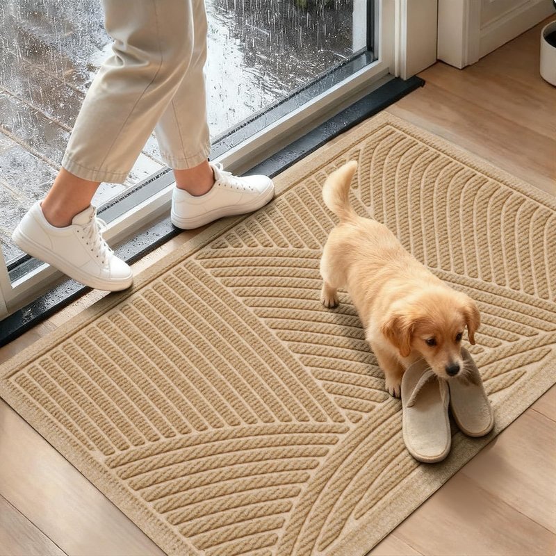 HIYARD Sturdy Front Door Mat, Absorbent Muddy Dirt Resist Welcome Door Mats Outdoor Indoor, Fade Resistant, Non-Slip Backing Entry Mat Low Profile Doormat for Entryway, 29×17, Beige