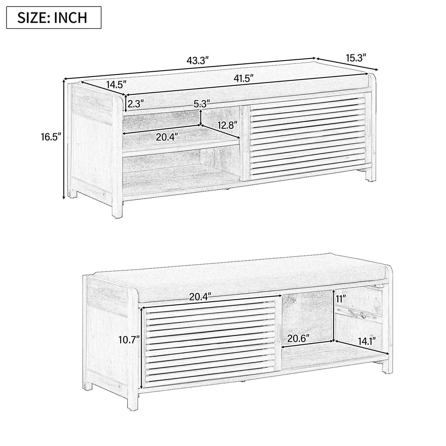 Merax Multipurpose Entryway Storage Bench with Shutter Doors, 43.3" Wooden Shoe Organizer with Upholstered Seat for Entryway, Hallway and Living Room