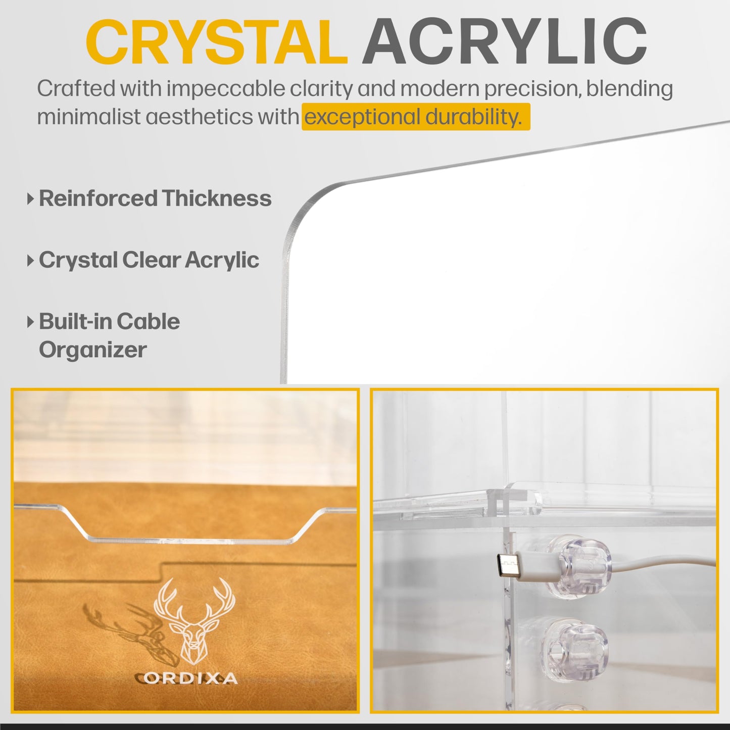 Acrylic Desk Organizer with Drawer and Cable Holders, Clear Acrylic Desktop Organizer with 4 Vertical Compartments, Sturdy Office & Home Desk Storage – ORDIXA