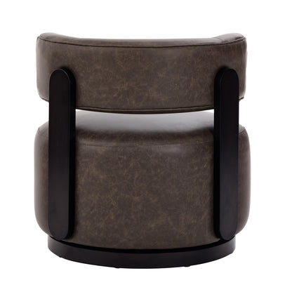 Christopher Knight Home Udon Faux Leather 360° Swivel Accent Chair, Solid Wood Living Room Swivel Chair, Rotating Single Lounge Sofa, Bedroom Comfy Reading Chair, No Assembly Needed, Dark Brown