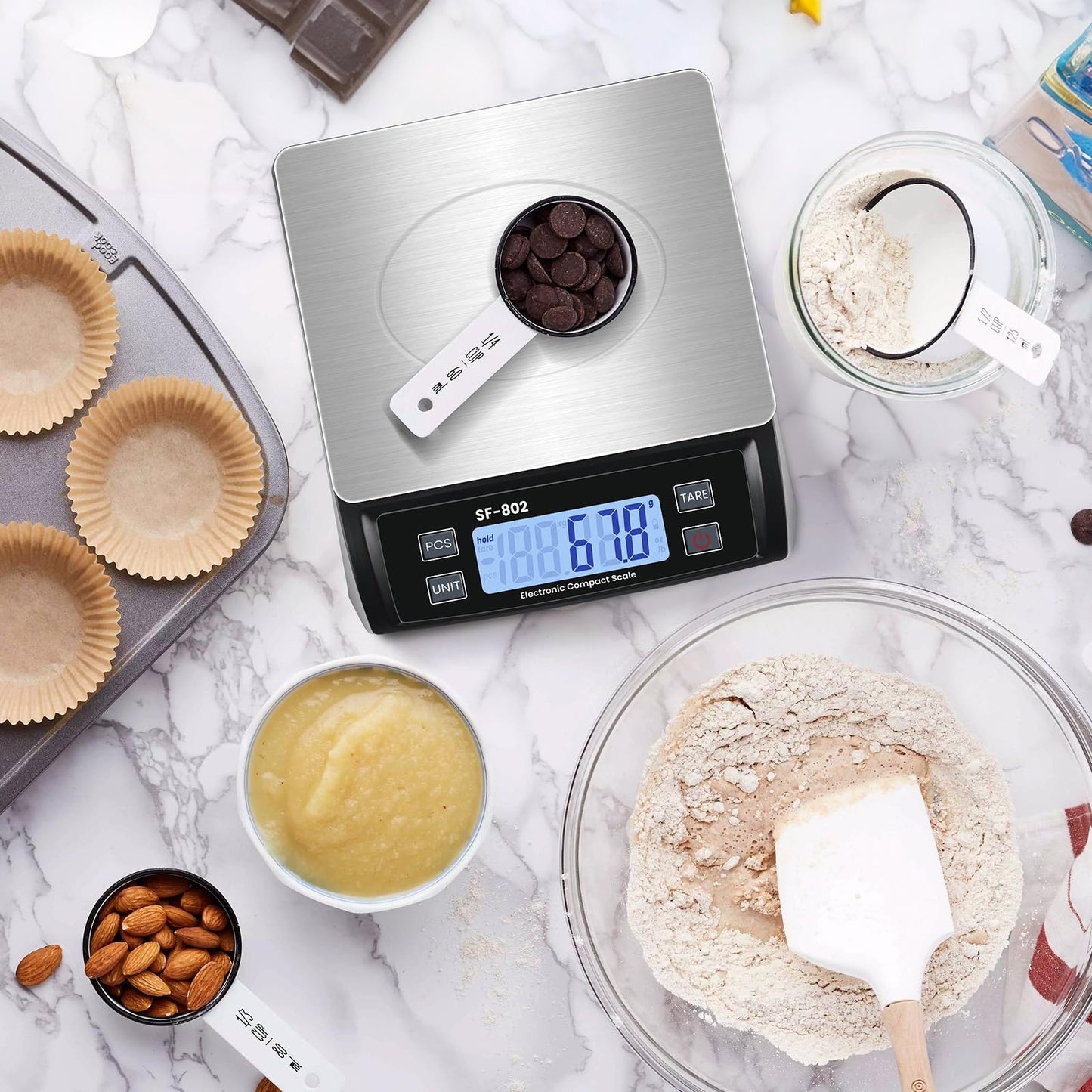 Puozult Digital Kitchen Scale 30kg/66lb Large Food Scale for Baking Cooking Stainless Bread Scale with LCD Display Counting Scales for Commercial (Color : Stainless Black)