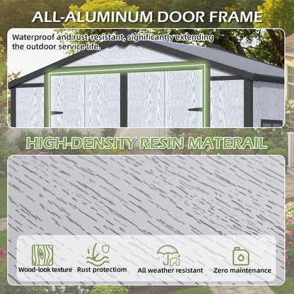 DNYKER 6x4 FT Resin Outdoor Storage Shed, All-Weather Plastic Garden Shed with Floor, Lockable Doors & Windows, Plastic Tool Shed for Poolside, Backyard, Patio