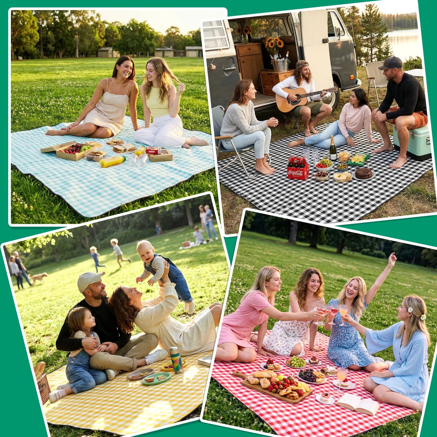 RYCHIC Waterproof Picnic Blanket Beach Outdoor Camping Mat Extra Large Foldable Cute Big Travel Essential Accessories Gift Park Patio Lawn Garden Grass Ground Play Music Festival Concert Must Have