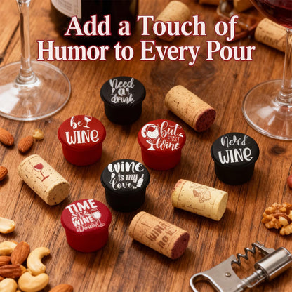 8 Pack Funny Wine Stoppers - Wine Gifts for Wine Lovers, Airtight Food-Grade Silicone Bottle Stoppers to Keep Wine Fresh, Novelty Christmas Gifts for Men, Women, Mom, Wife
