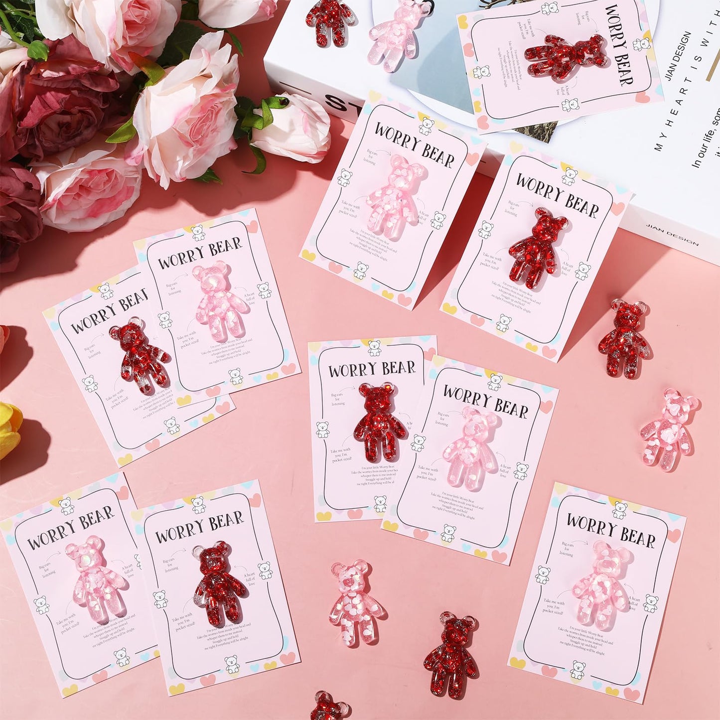 party greeting 10 Set Valentine's Day Pocket Bear Hug Emotional Support Gifts Mental Health Anxiety Relief Positivity Autism Fidget Gift Stress Relief Gift for Boy Girls Favor Gift