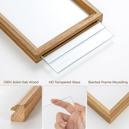 Axeman 8x10 Floating Picture Frame - Solid Oak Wood Picture Frame, Double Tempered Glass Photo Frame 2x3 4x6 5x7 6x8 8''x10'' Wood Frame, Wall Mount Or Tabletop Standing, Natural