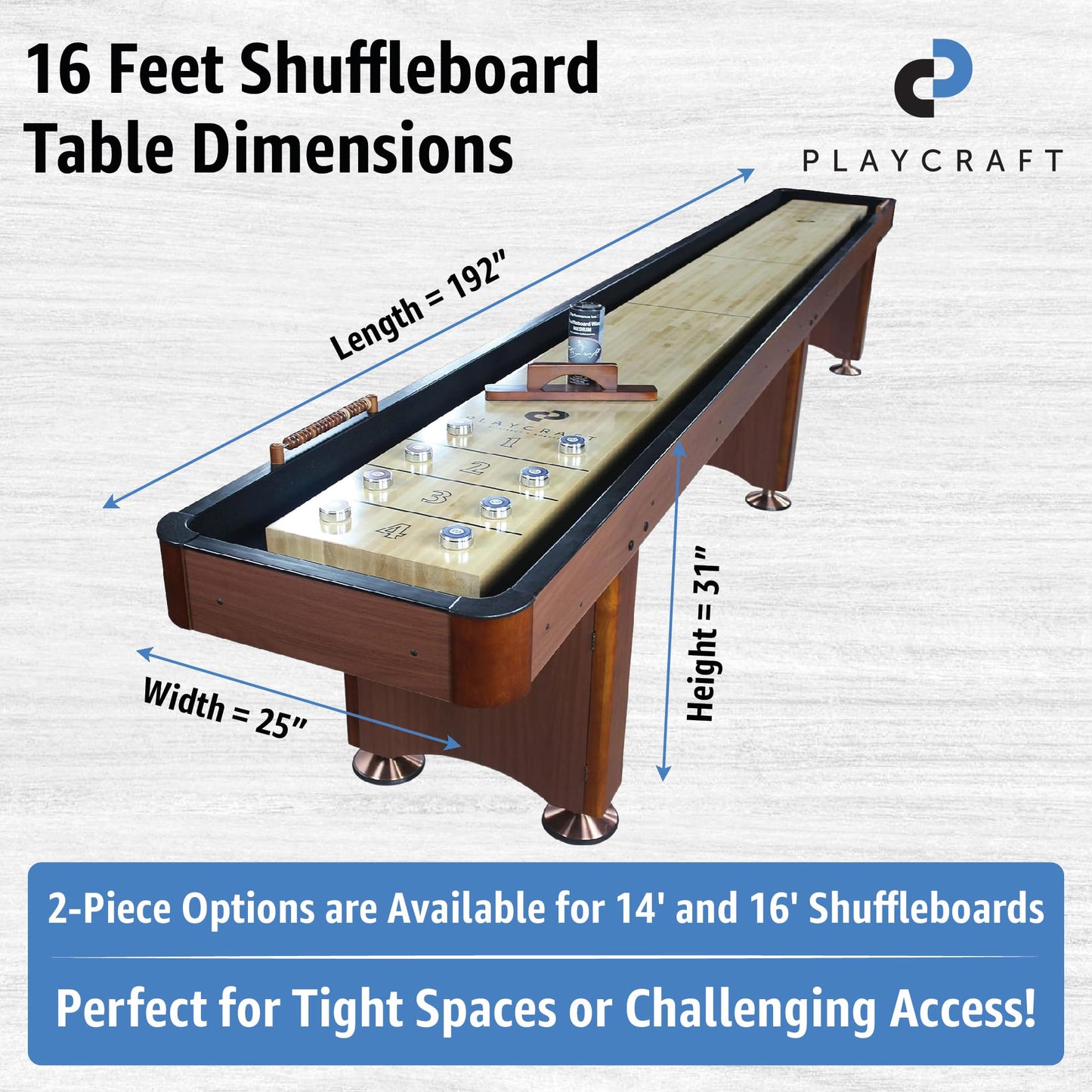 Playcraft Woodbridge Shuffleboard Table with Storage Cabinet - Shuffle Board Game Table Set with Matching Abacus, 8 Pucks, Brush & Wax (Made in USA) - Pro Style Climate Adjusters - Cherry - 16ft