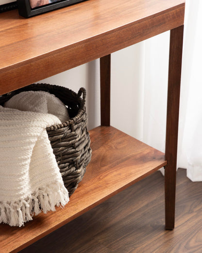 Kate and Laurel Talcott Modern Rectangle Wood Console Table; 36 x 14 x 33; Walnut Brown; Transitional Decorative Two-Tier Entryway Table for Use as a Behind Couch Table or a Bedroom Accent