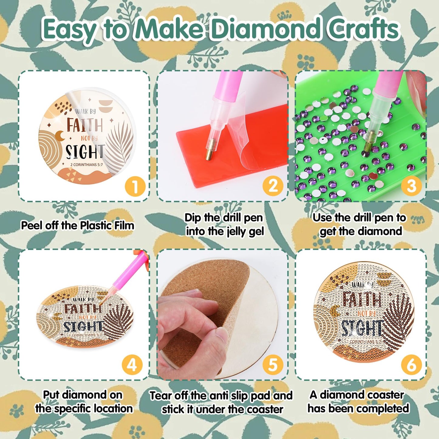Christian Diamond Art Coasters - 8 Pcs Religious Diamond Painting Coasters Kit for Adult, Bohemian 3D Rhinestone Gem Art DIY Craft Kit for Women