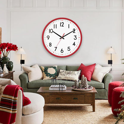 HZDHCLH Wall Clock Red,Silent Wall Clocks Battery Operated 8 Inch Modern Non Ticking Analog Clock Decorative for Kitchen Bedroom Living Room Office Classroom