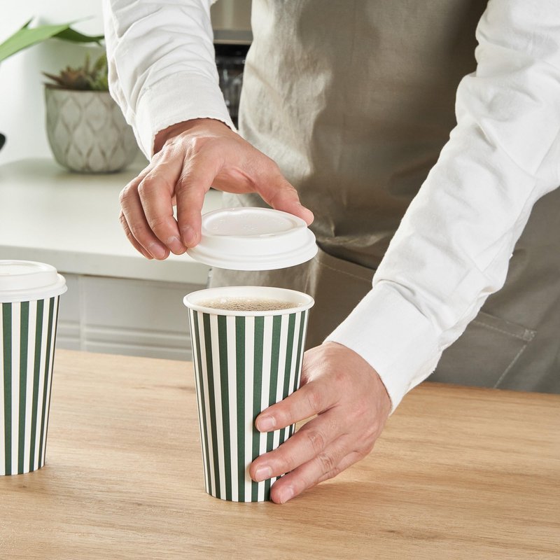 Restaurantware 16 Ounce Disposable Coffee Cups With Lids, 400 Hot Cups With Lids - Sleeves Sold Separately, Single Wall, Forest Green And White Stripe Paper Coffee Cups, For Coffee And More