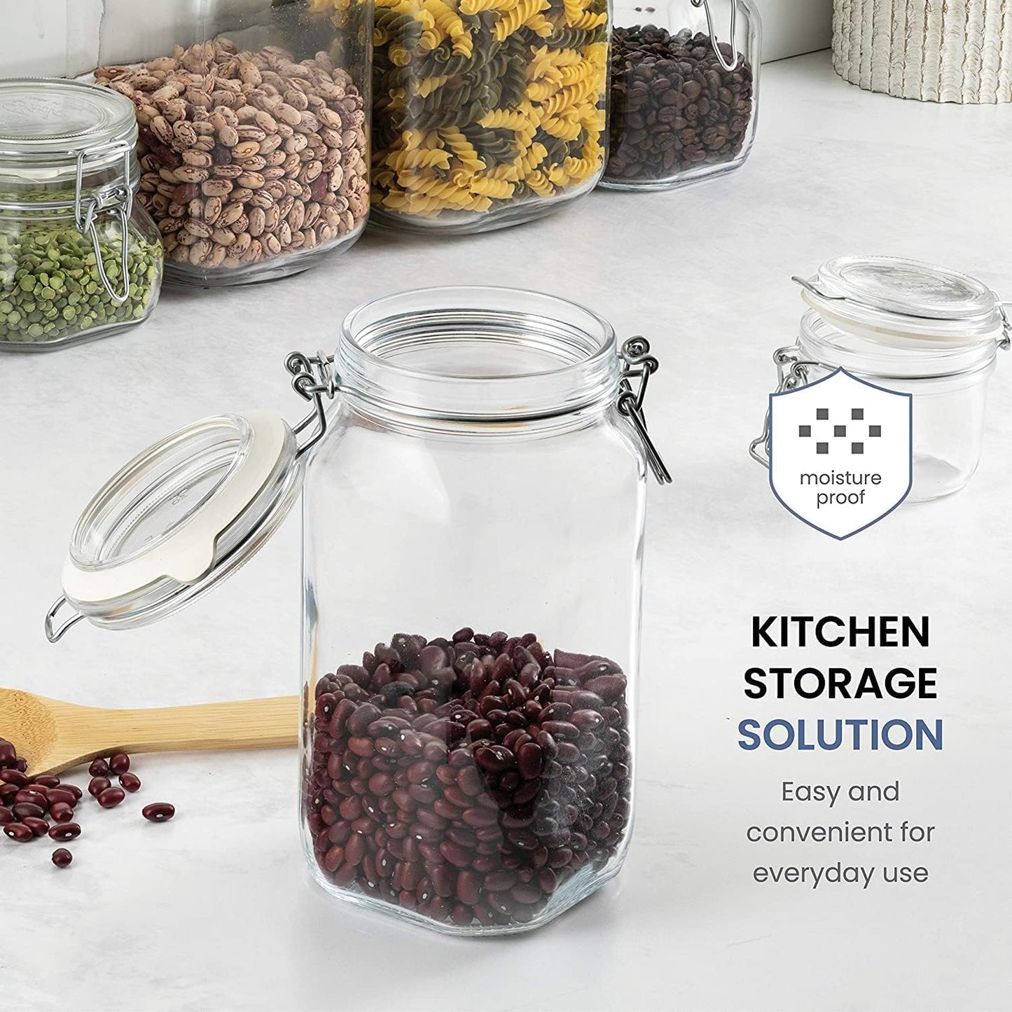 Bormioli Rocco Clear Glass Storage Jars: Airtight Hinged Lid With Leak Proof Gasket, Wide Mouth Canister Kitchen Food Container - For Zero Waste Air Tight Preserving Jam, Spices, Coffee, Sugar & Herbs