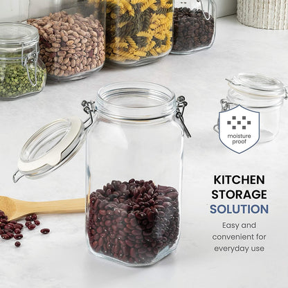 Bormioli Rocco Clear Glass Storage Jars: Airtight Hinged Lid With Leak Proof Gasket, Wide Mouth Canister Kitchen Food Container - For Zero Waste Air Tight Preserving Jam, Spices, Coffee, Sugar & Herbs