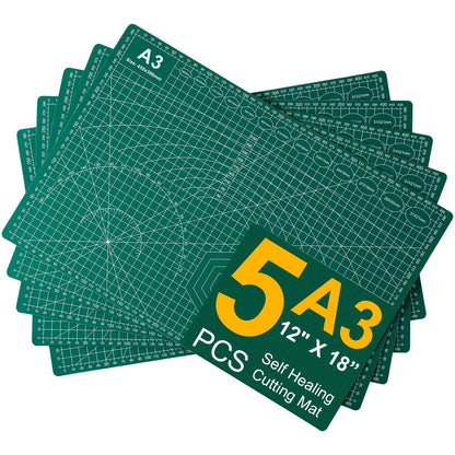 A3 Self Healing Cutting Mat Set, 5 Pack Double-Sided PVC Cutting Mats for Crafts with Inch, Metric, and Angle Guides for Sewing, Quilting, and DIY Cutting