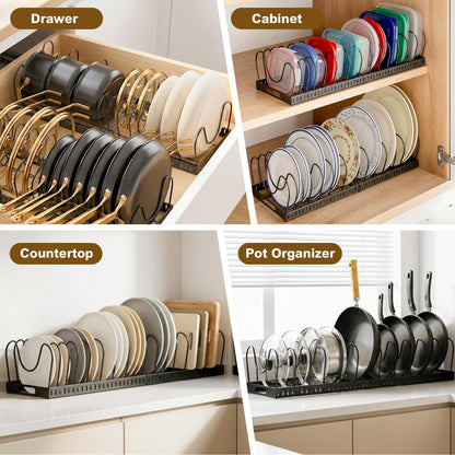 2PACK Expandable (12"-24") Pots and Pans Organizer Under Cabinet with 32 Adjustable Dividers for Kitchen, Pot Lid Organizers Inside Cabinet, Pan Lid Holder, Rust-Resistant Lid Storage, Easy to Clean