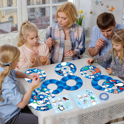 24 Sets Winter Crafts for kids DIY Christmas Wreath Ornaments Decorations Winter Classroom Hanging Ornaments Penguin Snowman Stickers Paper Arts and Crafts for Kids Holiday Home Classroom Activities
