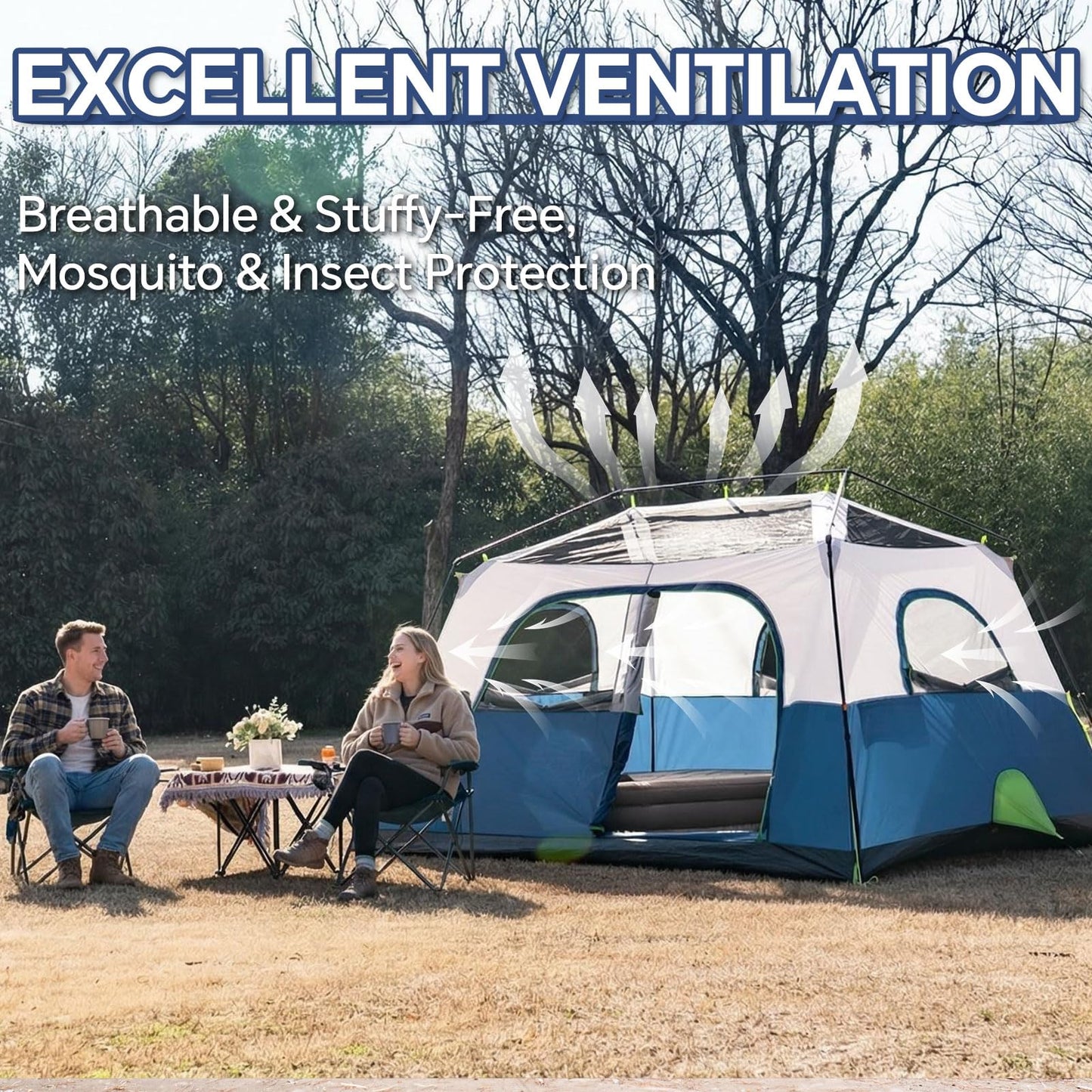 PEAK OUTDOORS Instant Tent 6/8 Person Tents for Camping, 60 Second Easy Setup Portable Camping Cabin Tent with Rainfly, Waterproof Pop Up Tents for Family Camping & Hiking with Expandable Carry Bag