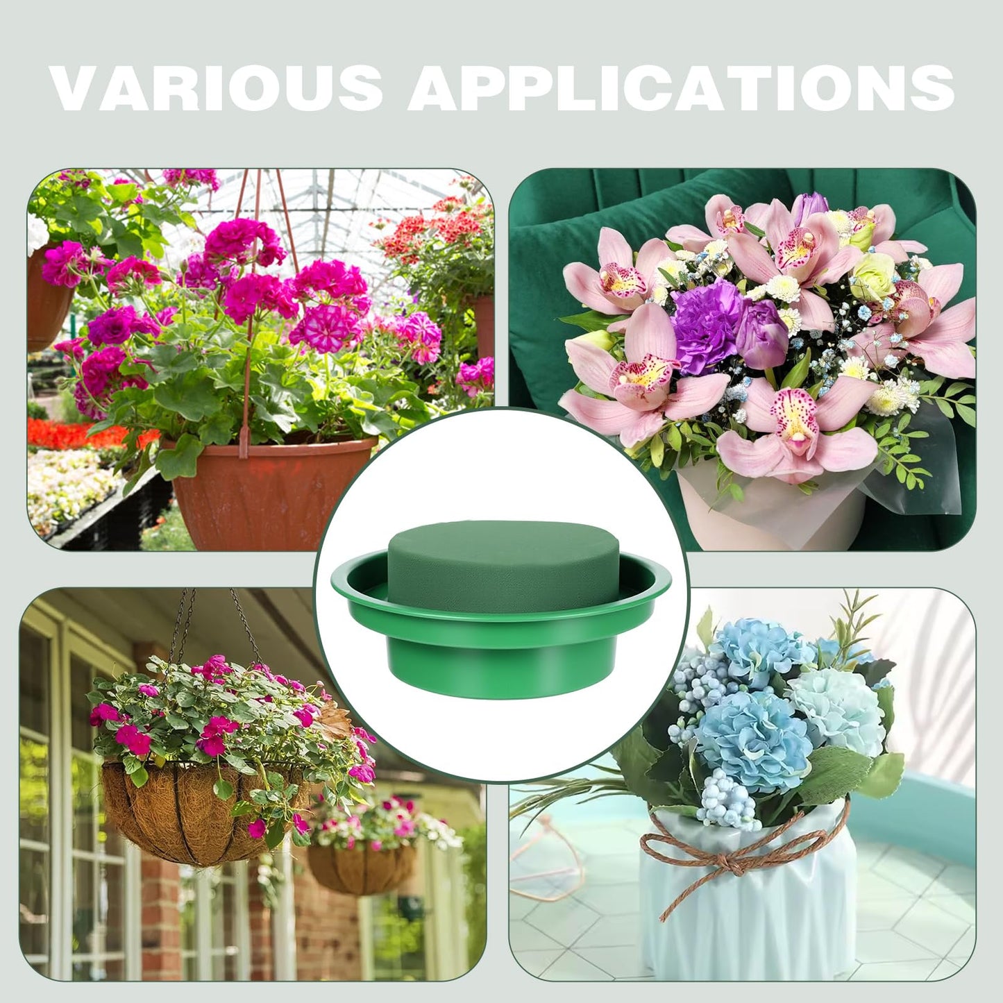 16 Pack Round Floral Foam with Bowls, Green Wet Flower Arrangement Kit, DIY Supplies for Wedding Birthday Party Table Centerpiece Decor, Fresh Artificial Flowers