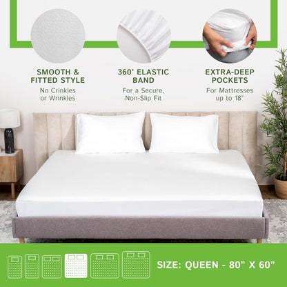 Queen Size Waterproof Mattress Protector - Four Seasons Essentials Cooling Viscose Bamboo Fitted Sheet Cover