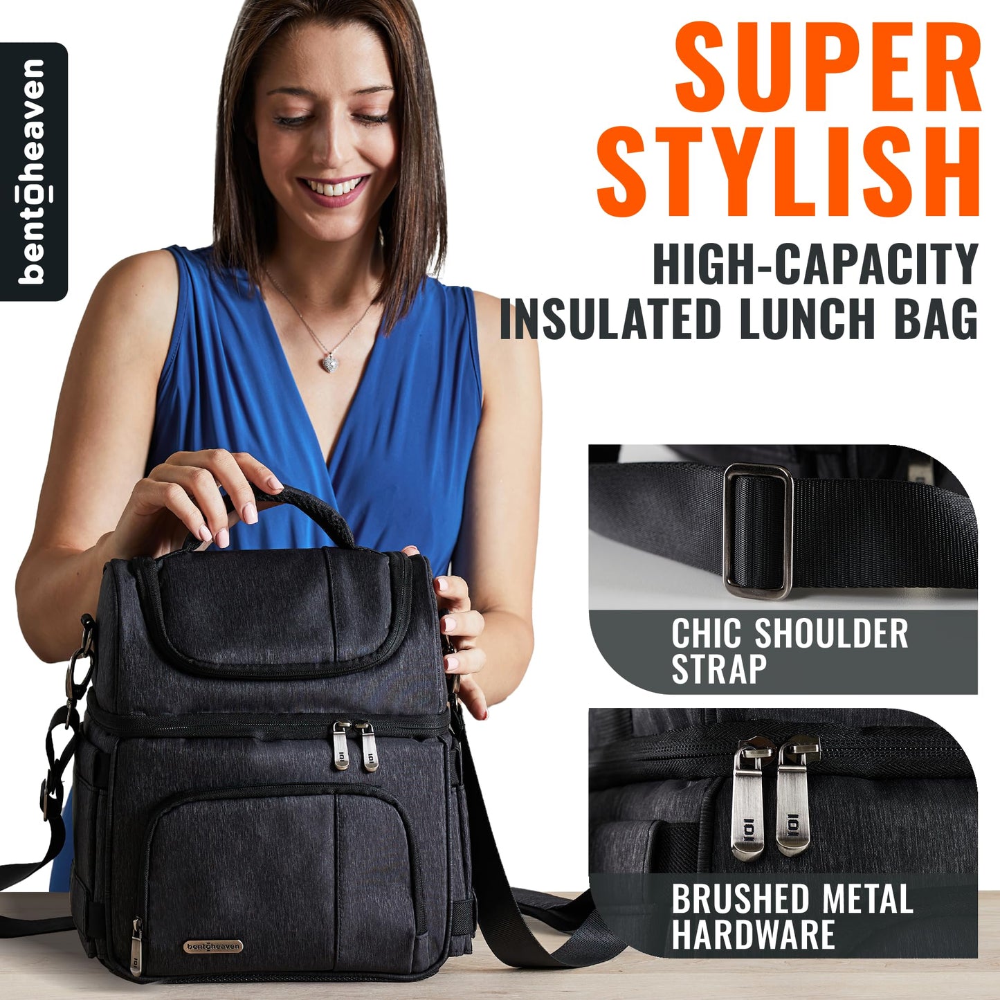 Bentoheaven Lunch Bag for Men and Women - Premium Materials, Extra Large Capacity (24 Cans) Double Deck - Leakproof Insulated Soft Large Adult Lunch Cooler Bag for Work, Travel (15L,Gray)