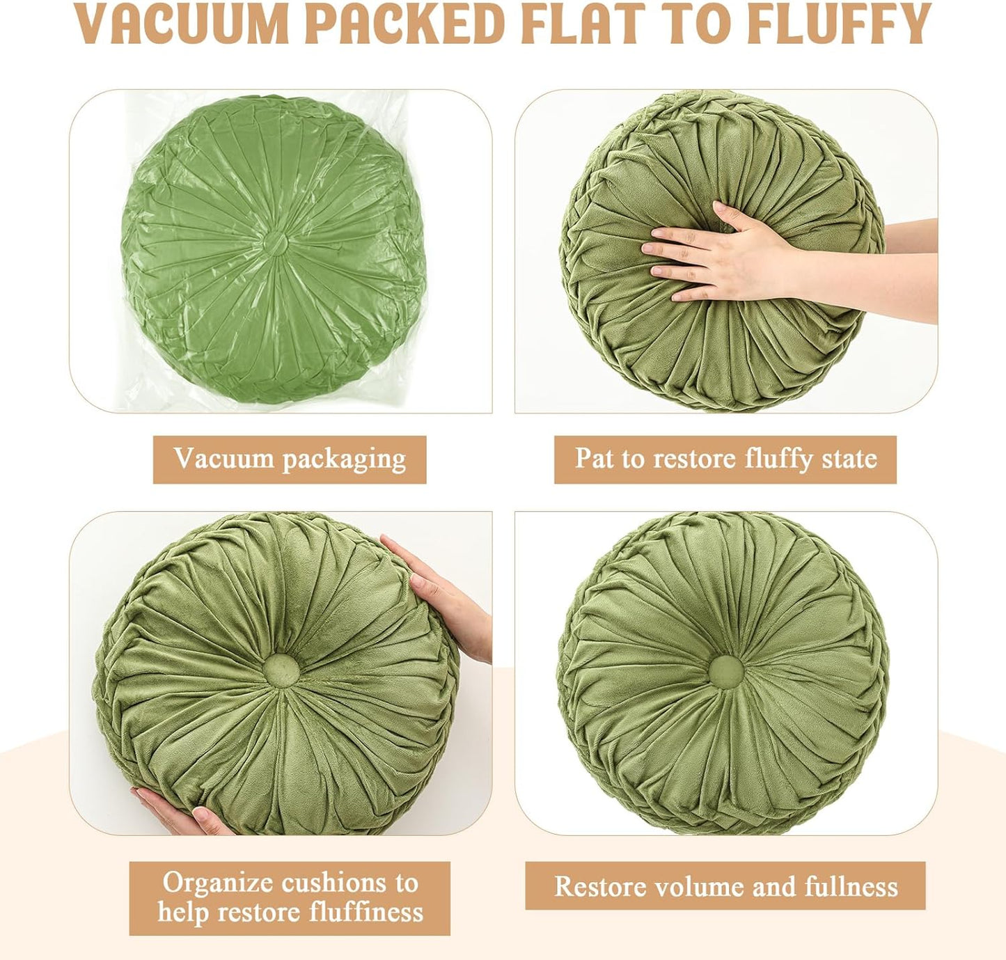 2 15'' Drydiet Pcs Round Throw Velvet Pillows Decorative Pleated Throw Pillows Diameter Accent Pumpkin Boho Chair