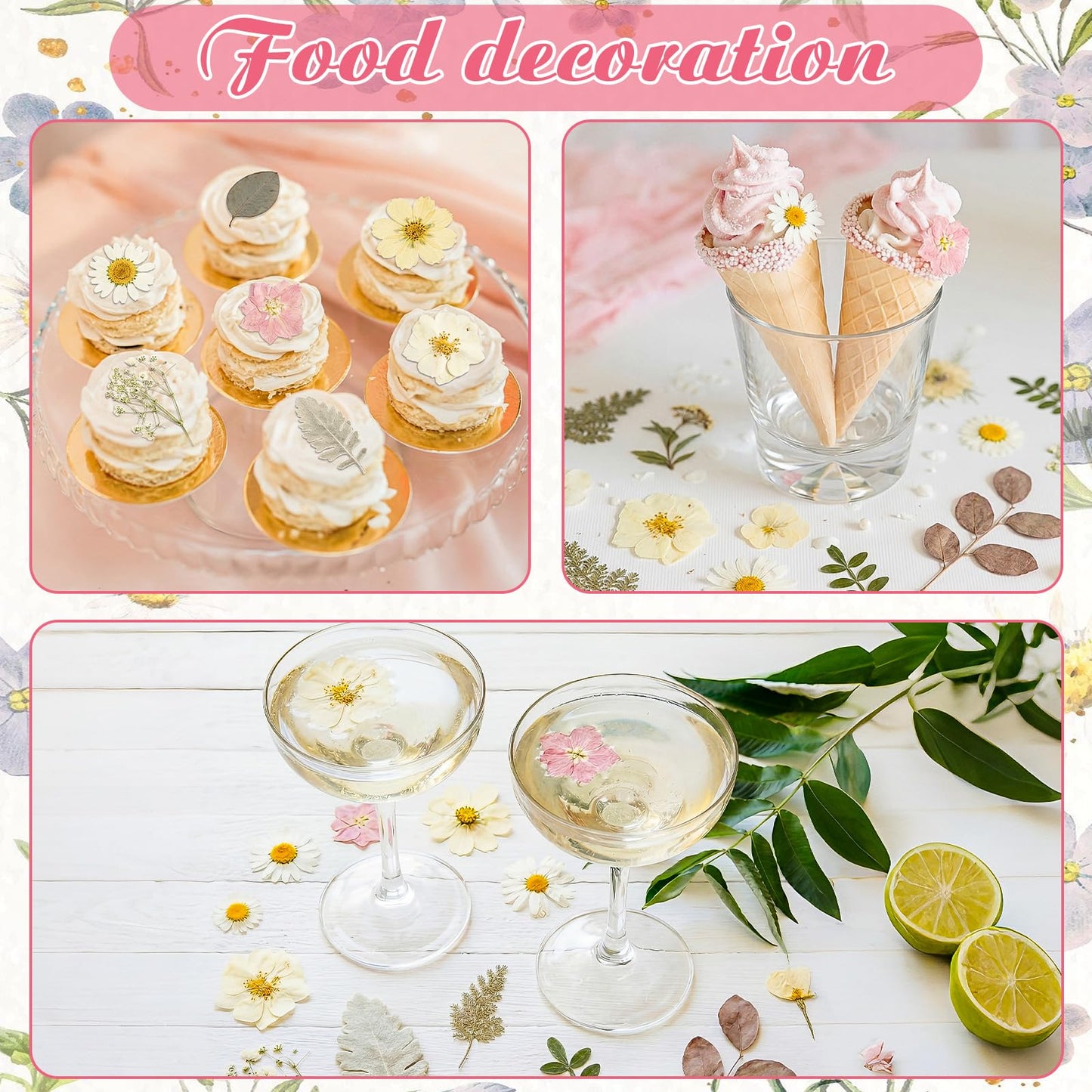 Maasechs 96 Pcs Natural Dried Pressed Flowers for Cake Topper Decorating Cupcake Toppers Cocktails Resin Jewelry Making DIY Art Crafts
