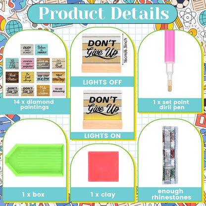Chunful 13 Pcs Inspirational Bible Verse Diamond Art Tabletop Interchangeable Diamond Art Painting Kit with Wooden Light Base for Table Tiered Tray Home Office Tabletop Decor