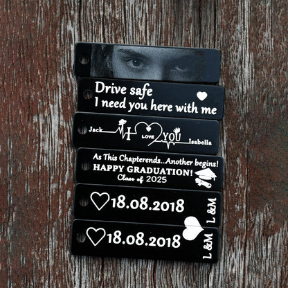ABBECIAO Engravable Metal Keychain Blanks for Laser Engraving, 2" x 1/2" Anodized Aluminum Rectangle Stamping Blanks with One Hole, 14ga. Thick, Pack of 25 (Black)