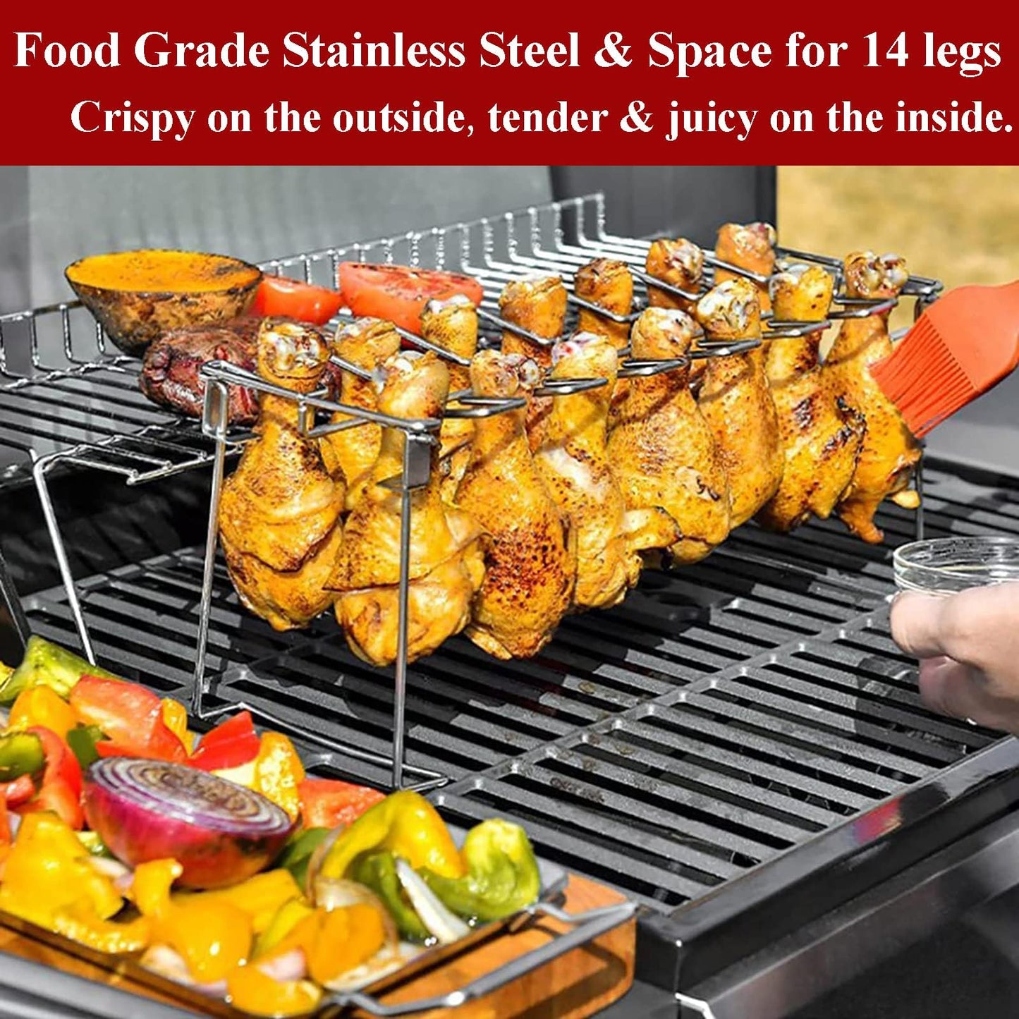 Triceratops 2 Packs Grill Rack, Chicken Leg and Wing Rack, 14 Slots BBQ Chicken Drumsticks Holder Stainless Steel Roaster Stand for Smoker Grill, Oven, Charcoal Grill