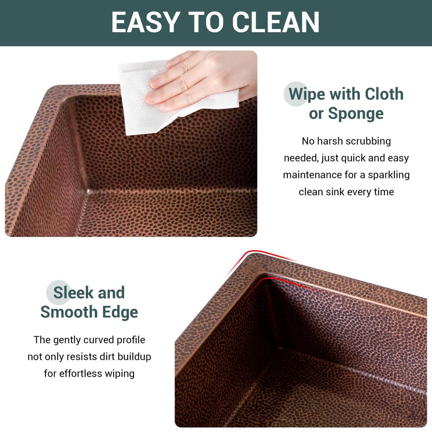 CT Copper Tailor 33" Copper Farmhouse Kitchen Sink 16 Gauge Thick, Hand-hammered Antique Copper 50/50 Double Bowl Sink,Strainer Included