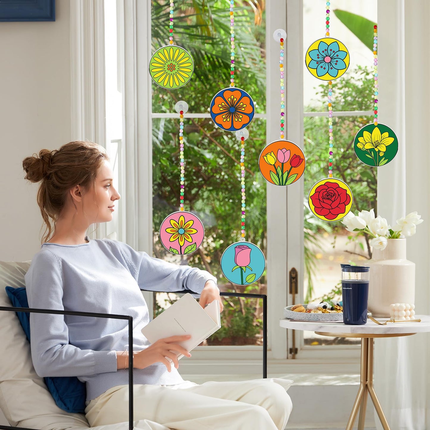Nlicrst 32 Sets Flower DIY Sun Catcher Crafts Decorations, Sun Catcher Kits for Adults Window Art, Suncatcher Paint DIY Craft Kits for Kids Classroom Decorations