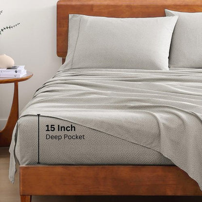 LANE LINEN 100% Organic Cotton Queen Sheets - Soft & Comfy Luxury Percale Weave, 15" Deep Pocket, Snowdrop Color