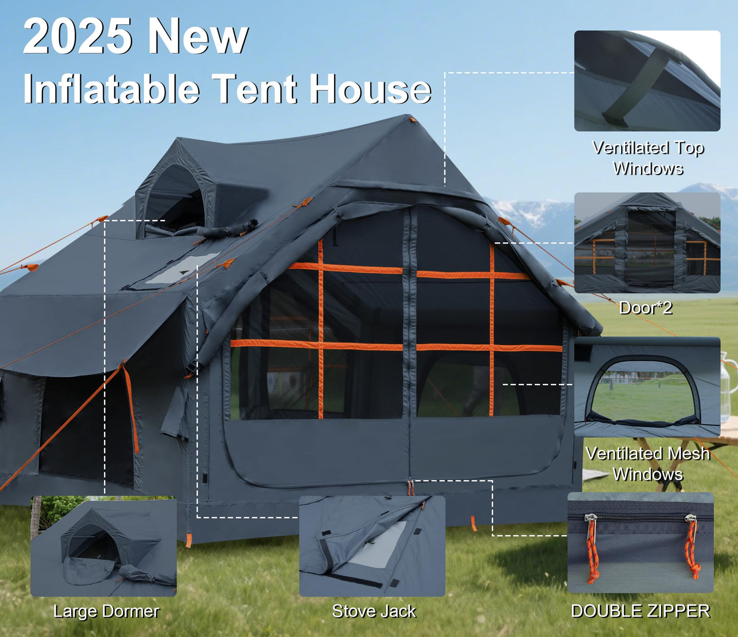 4/6 Persons Inflatable Tents for Camping with Awning, Easy Setup Blow Up Tents for 4 Seasons Waterproof Inflatable Camping Tent,Wind Resistant Air Glamping Tents for Camping Adult