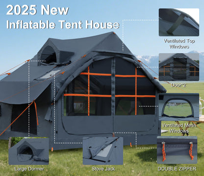 4/6 Persons Inflatable Tents for Camping with Awning, Easy Setup Blow Up Tents for 4 Seasons Waterproof Inflatable Camping Tent,Wind Resistant Air Glamping Tents for Camping Adult
