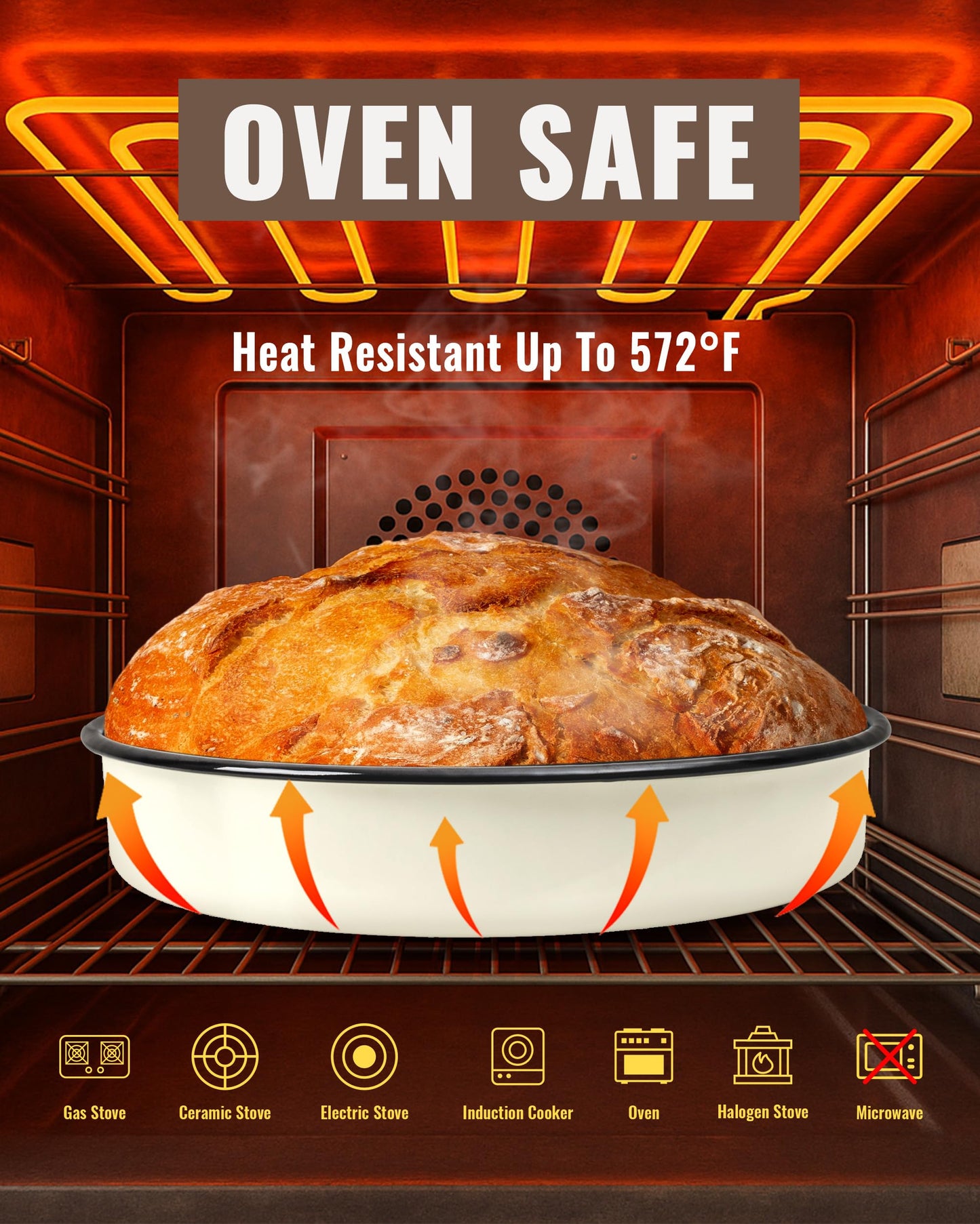 MCCSI 10 inch Enamel Cake Pan Round Roasting Pan Roaster Tray Non-Stick High Temperature Resistance Cookware for Baking Bread Pie, Easy-To-Clean Oven Dishwasher Safe, Mother Day Gift Bundt Pan