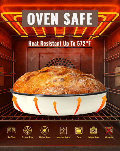 MCCSI 10 inch Enamel Cake Pan Round Roasting Pan Roaster Tray Non-Stick High Temperature Resistance Cookware for Baking Bread Pie, Easy-To-Clean Oven Dishwasher Safe, Mother Day Gift Bundt Pan