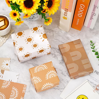 Whaline 12Pcs Modern Boho Wrapping Paper Boho Daisy Flower Rainbow Sun Gift Wrap Bulk Art Paper Folded Flat for Baby Shower Birthday Wedding DIY Crafts Gift Packing, 19.7 x 27.6 Inch
